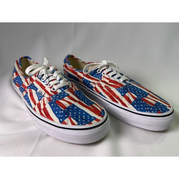 Vans Authentic Canvas USA Flag Print Low Top Sneakers Men Size 9.5 Women 11 Shoe - Picture 9 of 12